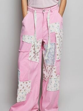 NWT POL Wide Leg Patched Pants in Pink Multi Size Small